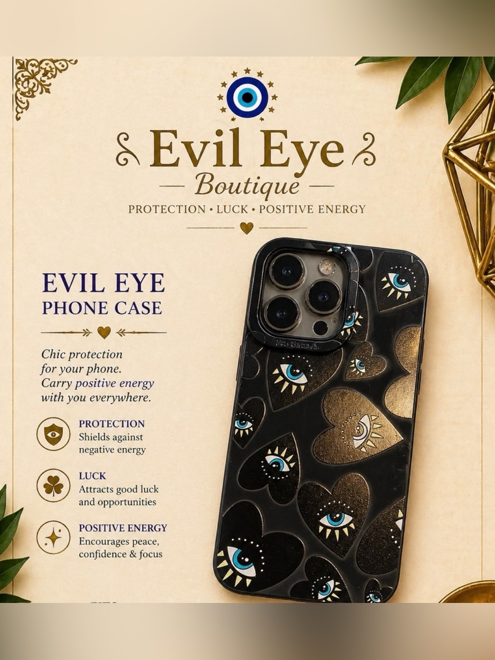 Black Phone Case with Gold Accents iphone 15